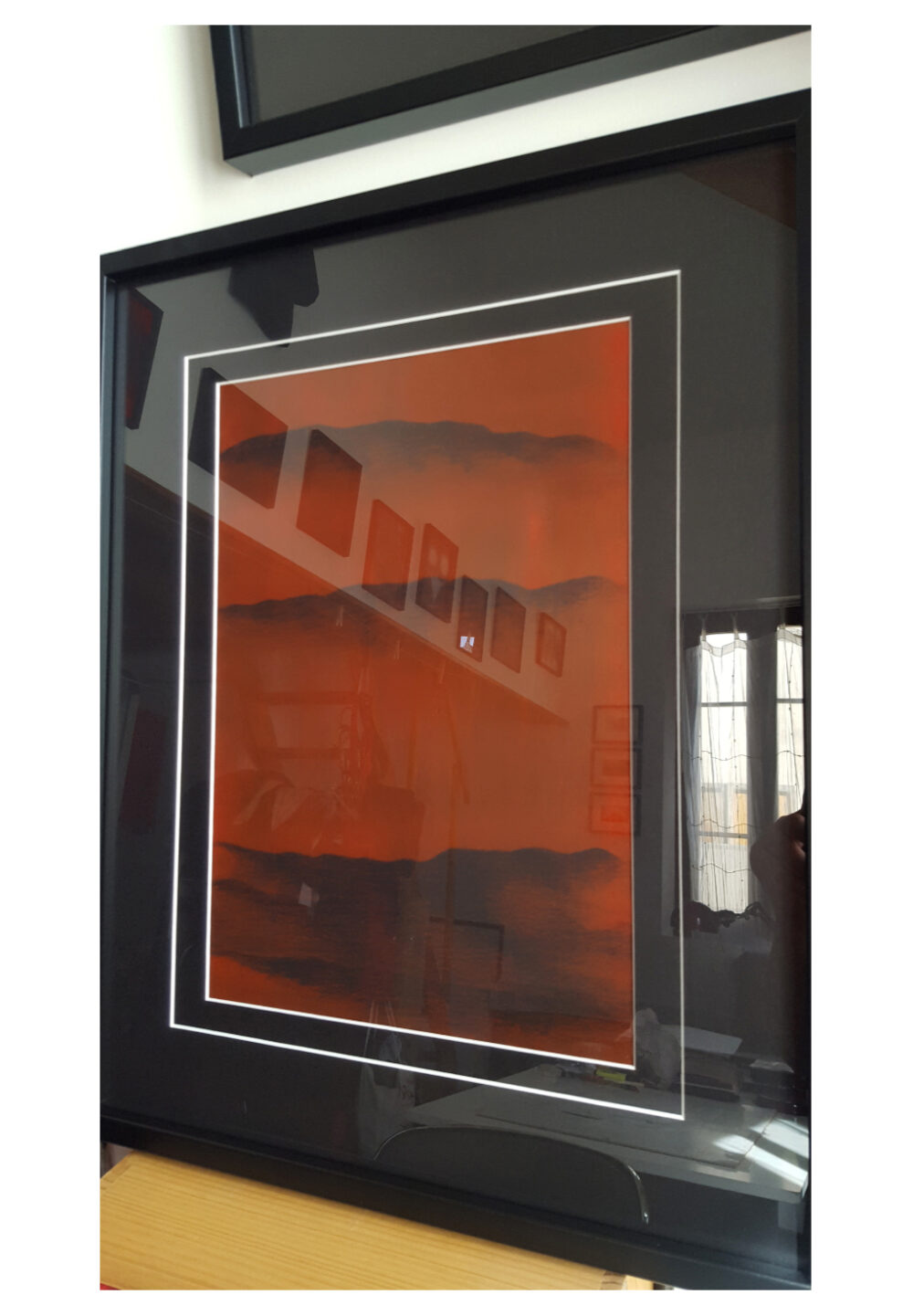 Terre de Feu ~ Dessin Pigments & Pierre Noire sur grammage noir 200g ~ 40x50 Encadré – Image 3