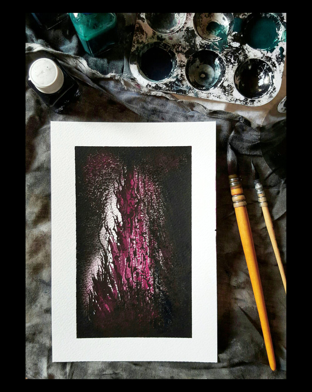 The End Of Alice ~ Dessin à l'Encre de Chine & Acrylique ~ 13x18 Encadré – Image 4