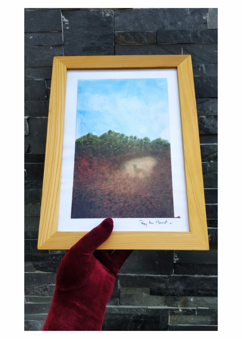 Dingo ~ Aquarelle, Encre de Chine & Pastels ~ Encadré A4 Bois Naturel ~ SOLD OUT