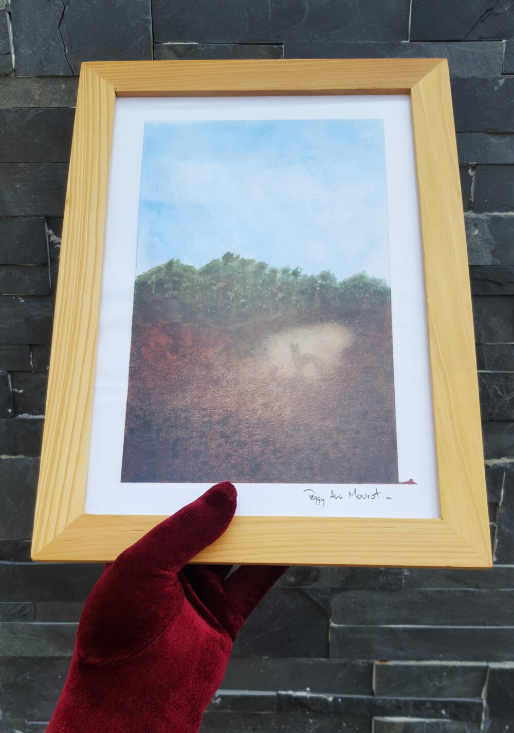Dingo ~ Aquarelle, Encre de Chine & Pastels ~ Encadré A4 Bois Naturel ~ SOLD OUT – Image 4