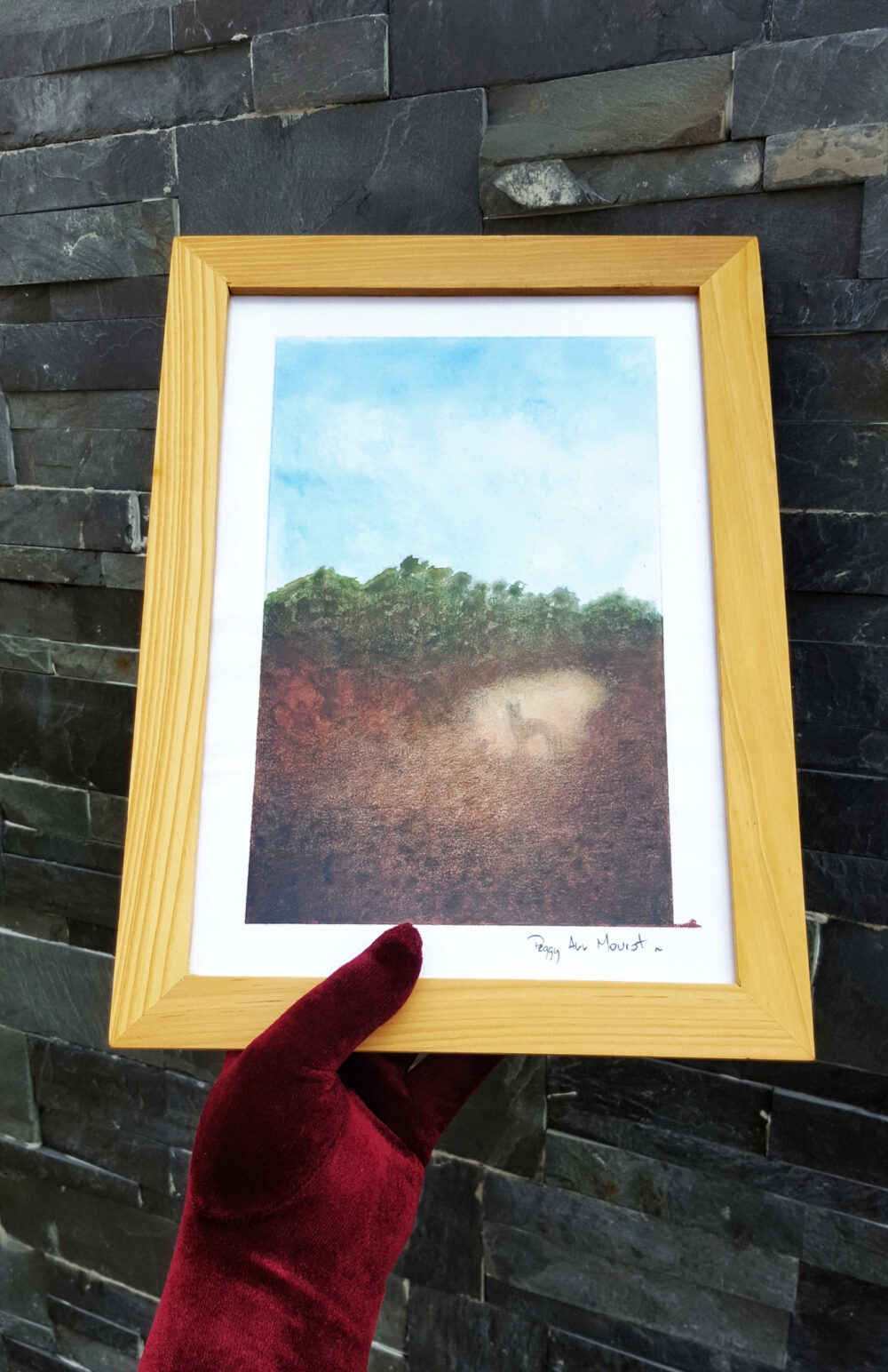 Dingo ~ Aquarelle, Encre de Chine & Pastels ~ Encadré A4 Bois Naturel ~ SOLD OUT – Image 3