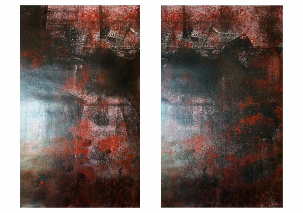 Peinture ~ Rusty Town ~ Acrylique & Encre de Chine ~ Encadrée Bois Rouge 50x100 cm ~ SOLD OUT – Image 4