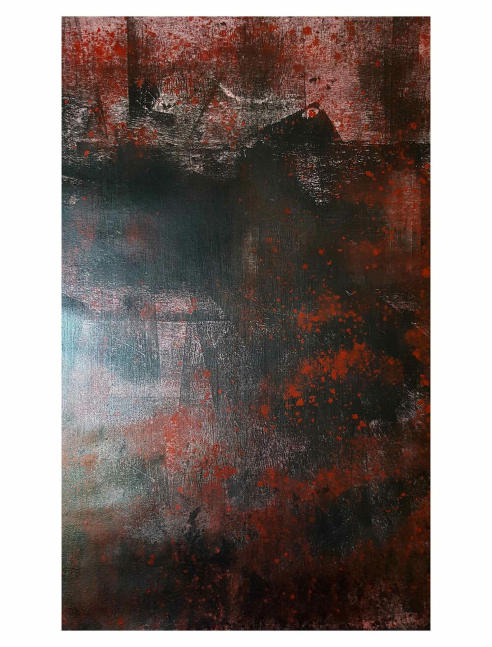 Peinture ~ Rusty Town ~ Acrylique & Encre de Chine ~ Encadrée Bois Rouge 50x100 cm ~ SOLD OUT – Image 12