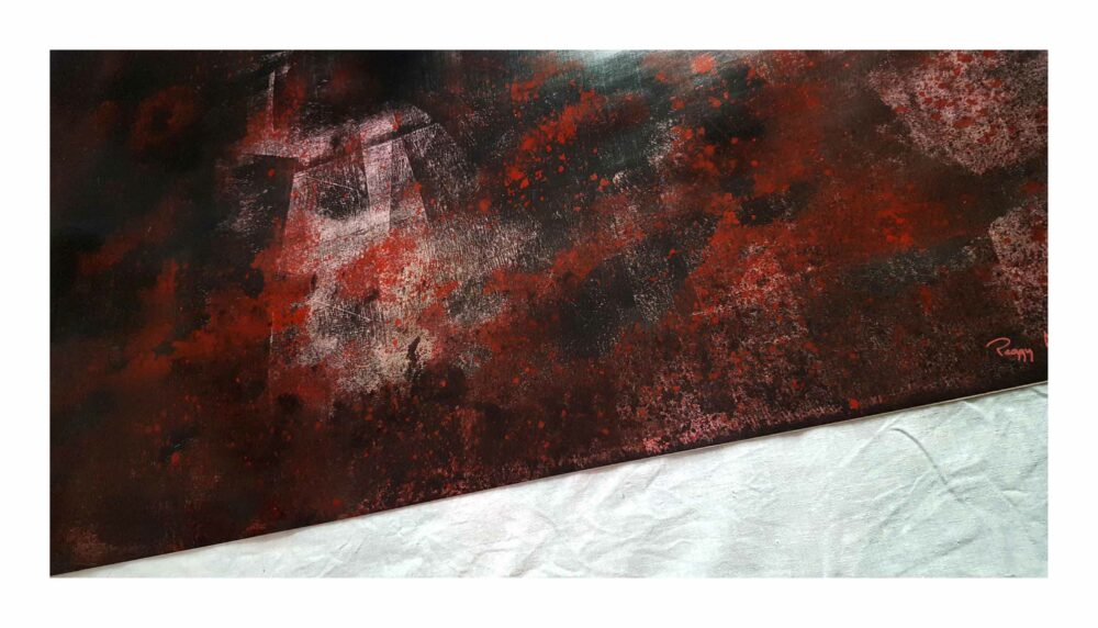 Peinture ~ Rusty Town ~ Acrylique & Encre de Chine ~ Encadrée Bois Rouge 50x100 cm ~ SOLD OUT – Image 17