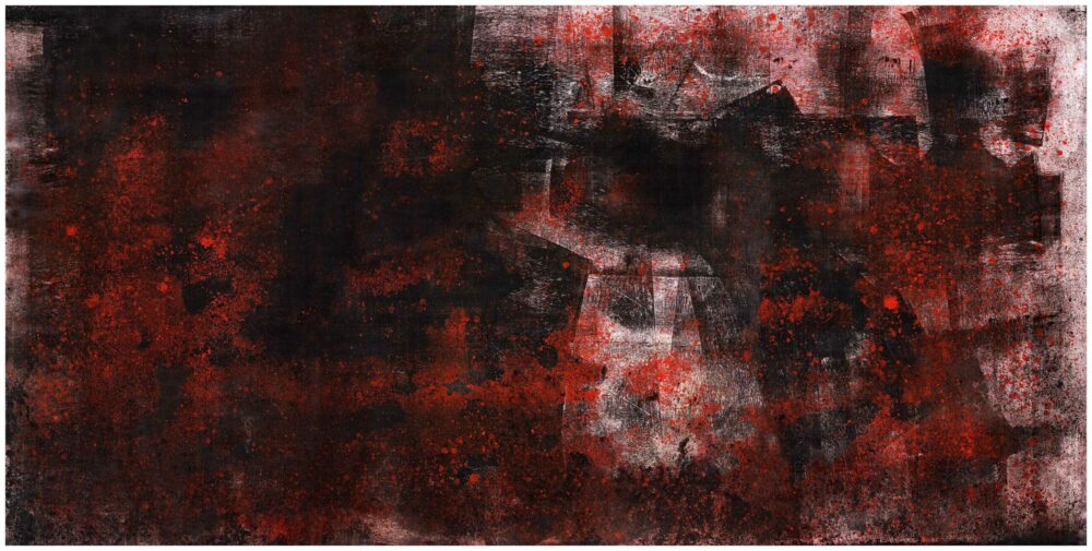 Peinture ~ Rusty Town ~ Acrylique & Encre de Chine ~ Encadrée Bois Rouge 50x100 cm ~ SOLD OUT