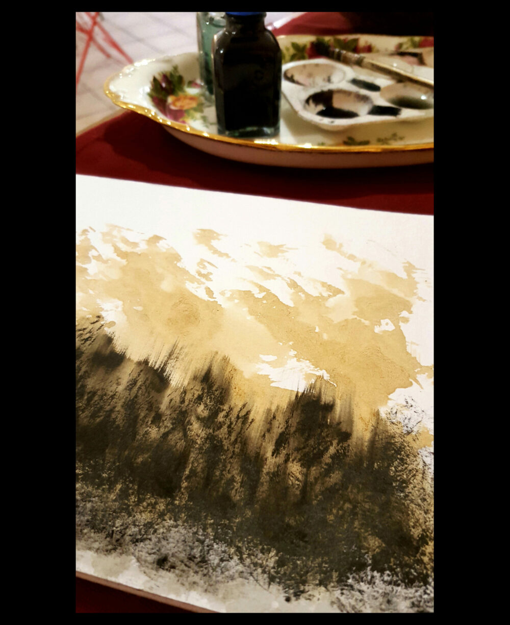 14th ~ Dessin ~ Aquarelle, Encre de Chine & Café ~ 18x24 Encadré Bois Miel Rond – Image 13