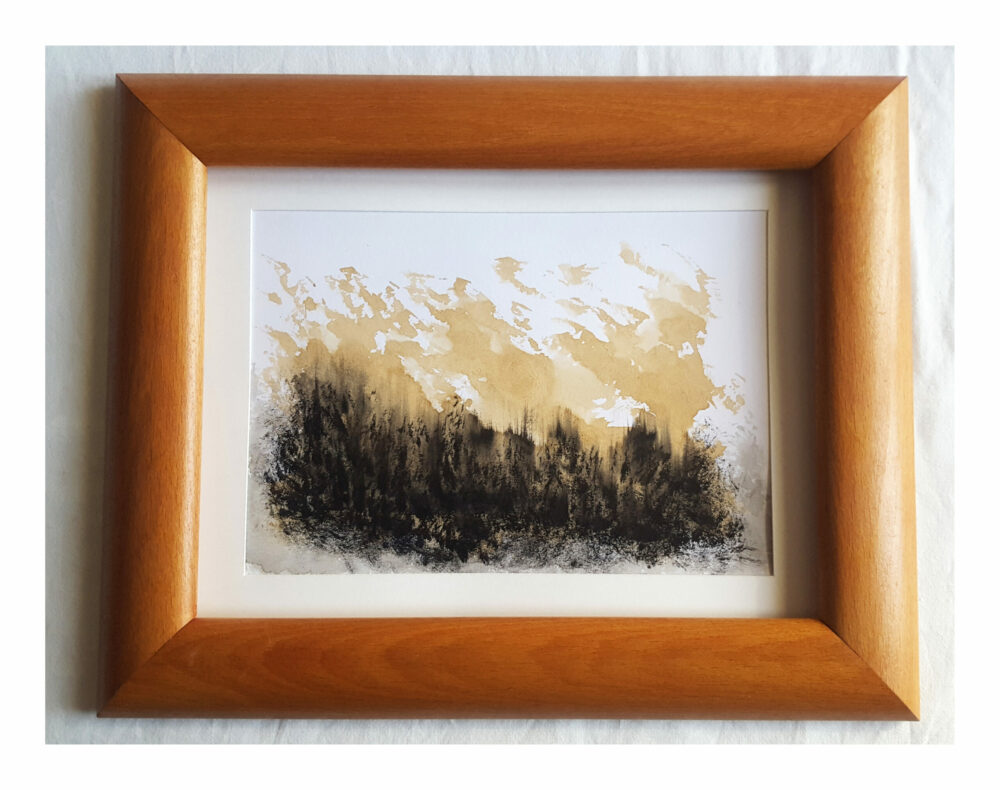 14th ~ Dessin ~ Aquarelle, Encre de Chine & Café ~ 18x24 Encadré Bois Miel Rond – Image 4