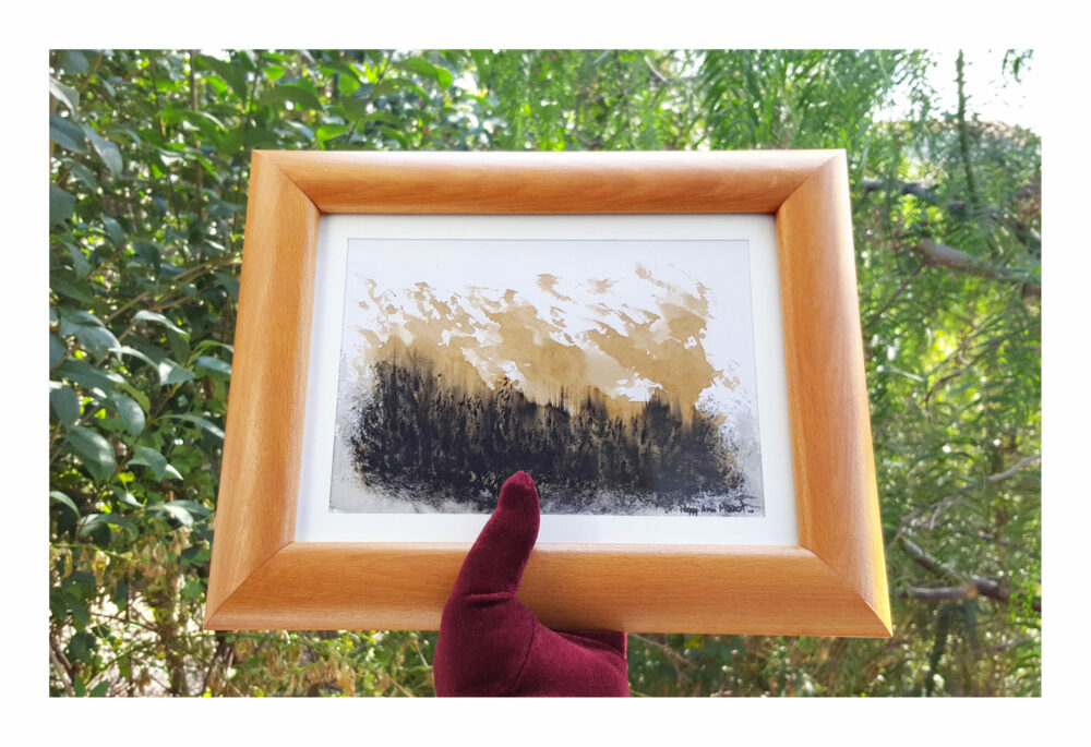 14th ~ Dessin ~ Aquarelle, Encre de Chine & Café ~ 18x24 Encadré Bois Miel Rond