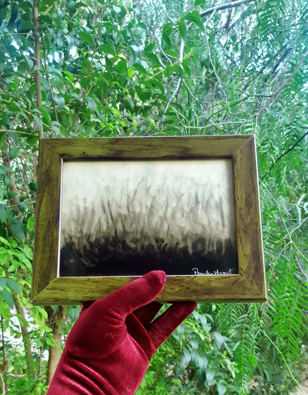 Meadow Ghosts ~ Aquarelle & Encre de Chine ~ 13x18 Encadré bois vert – Image 2