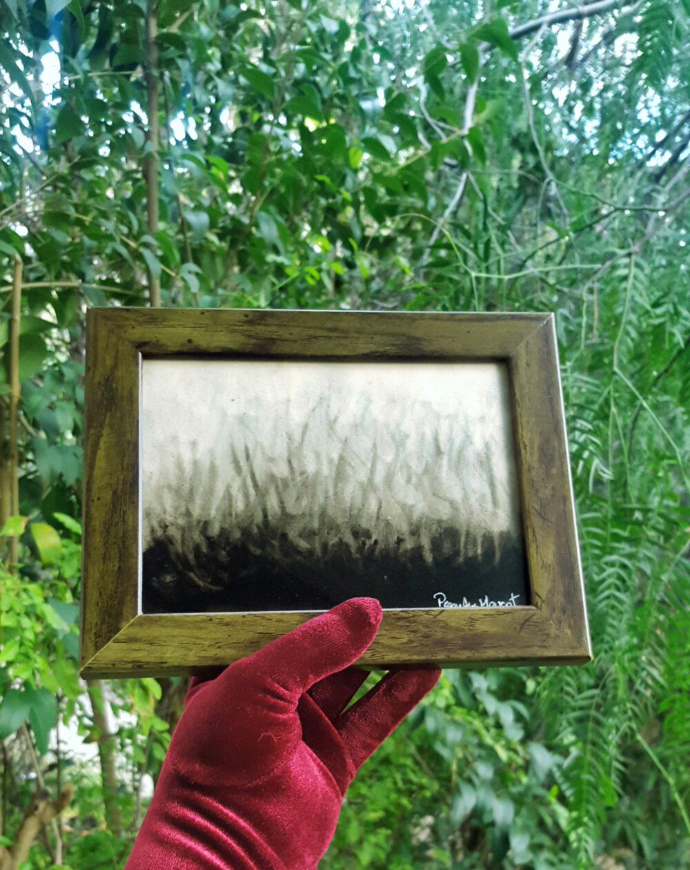 Meadow Ghosts ~ Aquarelle & Encre de Chine ~ 13x18 Encadré bois vert – Image 4